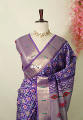Lilac Purple - Sowbhagya Gift silk – Soft Silk Elegance Saree Premium Patola Dessign in Body Paithani Weaving Border, Pallu and Blouse - Perfect for Festive Celebration