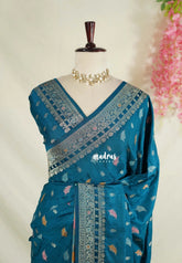 Deep Teal Blue - Sowbhagya Gift Silk – Matka Raw Silk Saree with Rich Weaving Pallu - Best for Diwali Festive | Temple Visit