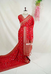 Tomato Red - Sowbhagya Gift Silk – Matka Raw Silk Saree with Rich Weaving Pallu - Best for Diwali Festive | Temple Visit