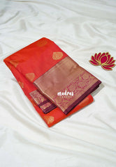 Dual Shade Sunset Orange - Sowbhagya Gift silk – Soft Silk Elegance Saree Getti Zari & Flower Border Weaving Buttas with Contrast Pallu and Blouse - Perfect for Festive Celebration