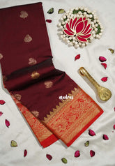 Crimson Maroon - Sowbhagya Gift silk – Soft Silk Elegance Saree Floral Border, Buttas with Contrast Pallu and Blouse - Perfect for Festive Celebration