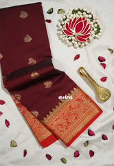 Crimson Maroon - Sowbhagya Gift silk – Soft Silk Elegance Saree Floral Border, Buttas with Contrast Pallu and Blouse - Perfect for Festive Celebration