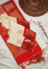 Creamy Beige - Sowbhagya Gift silk – Soft Silk Elegance Saree Getti Gadwal Border Weaving Buttas with Contrast Pallu and Blouse - Perfect for Festive Celebration