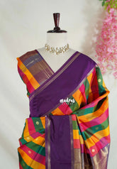 Heritage Multicolor with Purple - Sowbhagya Gift silk – Soft Silk Elegance Saree Madras Checks with Buttas and Gap Border- Best for Diwali Festive | Temple Visit