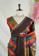 Heritage Multicolor with Brown - Sowbhagya Gift silk – Soft Silk Elegance Saree Madras Checks with Buttas and Gap Border- Best for Diwali Festive | Temple Visit
