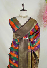 Heritage Multicolor with Brown - Sowbhagya Gift silk – Soft Silk Elegance Saree Madras Checks with Buttas and Rich Heavy Border- Best for Diwali Festive | Temple Visit