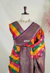 Heritage Multicolor with Purple - Sowbhagya Gift silk – Soft Silk Elegance Saree Madras Checks with Buttas and Rich Heavy Border- Best for Diwali Festive | Temple Visit