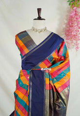 Heritage Multicolor with Blue - Sowbhagya Gift silk – Soft Silk Elegance Saree Madras Checks with Buttas and Gap Border- Best for Diwali Festive | Temple Visit