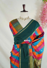 Heritage Multicolor with Green- Sowbhagya Gift silk – Soft Silk Elegance Saree Madras Checks with Buttas and Gap Border- Best for Diwali Festive | Temple Visit