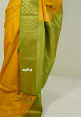 Golden Turmeric Yellow - Sowbhagya Gift silk – Soft Silk Elegance Saree with Contrast Border with Buttas - Perfect for Festive Celebration