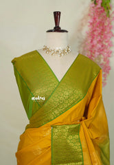 Golden Turmeric Yellow - Sowbhagya Gift silk – Soft Silk Elegance Saree with Contrast Border with Buttas - Perfect for Festive Celebration