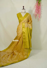 Pastel Mustard Yellow - Sowbhagya Gift silk – Soft Silk Elegance Saree with Buttas and Peacock Border - Perfect for Festive Celebration