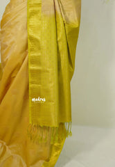 Pastel Mustard Yellow - Sowbhagya Gift silk – Soft Silk Elegance Saree with Buttas and Peacock Border - Perfect for Festive Celebration