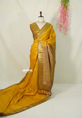 Mustard Yellow - Sowbhagya Gift silk – Soft Silk Elegance Saree Zari Stripes Weaving with Buttas - Perfect for Festive Celebration
