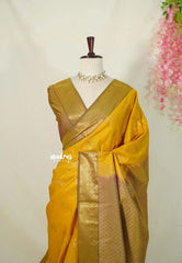 Mustard Yellow - Sowbhagya Gift silk – Soft Silk Elegance Saree Zari Stripes Weaving with Buttas - Perfect for Festive Celebration