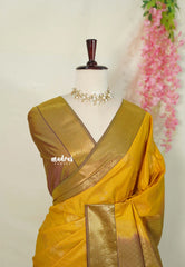 Mustard Yellow - Sowbhagya Gift silk – Soft Silk Elegance Saree Zari Stripes Weaving with Buttas - Perfect for Festive Celebration