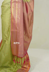 Pastel Green - Sowbhagya Gift silk – Soft Silk Elegance Saree with Zari Stripes and Buttas with Peacock Border - Perfect for Festive Celebration