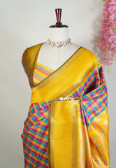 Multicolor with Yellow Rettapet - Sowbhagya Gift silk – Soft Silk Elegance Saree with Madras Checks with Rettapet Border- Perfect for Pooja Functions | Diwali Festive