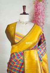 Multicolor with Yellow Rettapet - Sowbhagya Gift silk – Soft Silk Elegance Saree with Madras Checks with Rettapet Border- Perfect for Pooja Functions | Diwali Festive