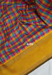 Multicolor with Yellow Rettapet - Sowbhagya Gift silk – Soft Silk Elegance Saree with Madras Checks with Rettapet Border- Perfect for Pooja Functions | Diwali Festive