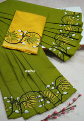 Chutney Green - Sowmiya - Organic Bamboo Cotton with lotus handblock prints