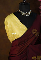 Temple Maroon - Sowmiya - Bamboo Cotton with with Gold Jimikki Kolam Handblock Prints with Double Blouse Combo - Perfect for Festive Wear