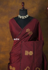 Temple Maroon - Sowmiya - Bamboo Cotton with with Gold Jimikki Kolam Handblock Prints - Perfect for Festive Wear