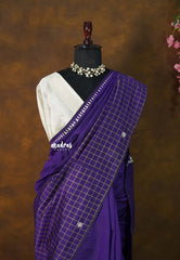 (PRE-BOOKING) Royal Purple - Sowmiya - Bamboo Cotton with Handblock Checks in Border Plain Body Double Blouse Combo - Perfect for Office Wear