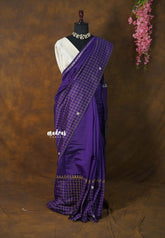 Royal Purple - Sowmiya - Bamboo Cotton with Handblock Checks in Border Plain Body Double Blouse Combo - Perfect for Office Wear