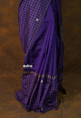 (PRE-BOOKING) Royal Purple - Sowmiya - Bamboo Cotton with Handblock Checks in Border Plain Body Double Blouse Combo - Perfect for Office Wear