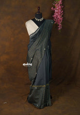 Charcoal Grey - Sowmiya - Bamboo Cotton with Handblock Checks in Border Plain Body Double Blouse Combo - Perfect for Office Wear