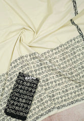 Halfwhite with Black blouse - Sowmiya - Organic Bamboo Cotton with semmozhi tamil handblock print