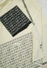 Halfwhite with Black blouse - Sowmiya - Organic Bamboo Cotton with semmozhi tamil handblock print