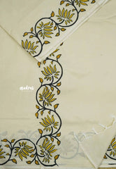 Halfwhite with golden yellow rawsilk blouse - Sowmiya - Organic Bamboo Cotton with handblock print