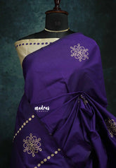 Purple - Sowmiya - Organic Bamboo Cotton with handblock print with raw silk blouse