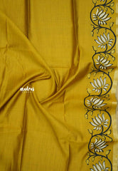 Halfwhite with golden yellow rawsilk blouse - Sowmiya - Organic Bamboo Cotton with handblock print
