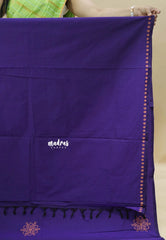 Purple - Sowmiya - Organic Bamboo Cotton with handblock print with raw silk blouse