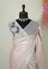 Antique Rose Mist - Space Silk Saree with Heavy Designer Work Blouse - Best for Haldi or Mehendi