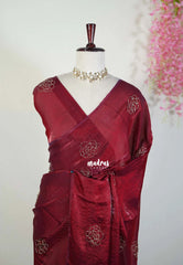 Crimson Maroon - Space Silk Saree with Zardosi Tube Work Flowers | Stylish Haldi & Mehendi Wear Saree