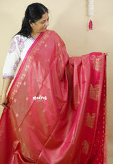 Barbie's Pink - Sri valli pure satin silk with vairaoosi full weaving and elephant border