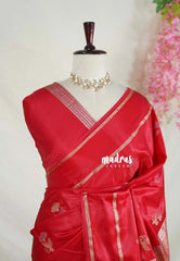 Chilli Red - Sri Valli - Satin Silk with Flower Buttas and Rettapet Border - Best for Diwali Festive | Temple Visit