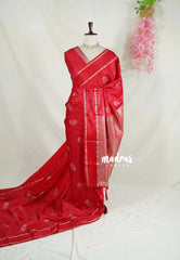 Chilli Red - Sri Valli - Satin Silk with Flower Buttas and Rettapet Border - Best for Diwali Festive | Temple Visit