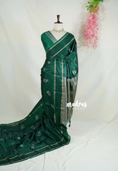 Emerald Green - Sri Valli - Satin Silk with Flower Buttas and Rettapet Border - Best for Diwali Festive | Temple Visit