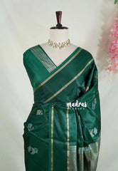 Emerald Green - Sri Valli - Satin Silk with Flower Buttas and Rettapet Border - Best for Diwali Festive | Temple Visit