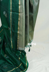 Emerald Green - Sri Valli - Satin Silk with Flower Buttas and Rettapet Border - Best for Diwali Festive | Temple Visit