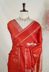 Rust Orange - Sri Valli - Satin Silk with Flower Buttas and Rettapet Border - Best for Diwali Festive | Temple Visit