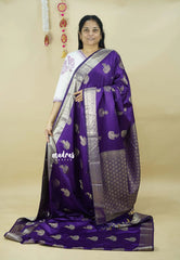 Jamun Purple - Sri valli pure satin silk with peacock buttas and gold zari border
