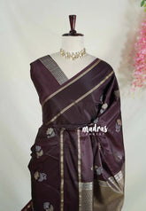 Coffee Brown - Sri Valli - Satin Silk with Flower Buttas and Rettapet Border - Best for Diwali Festive | Temple Visit