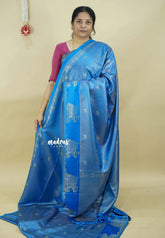 Blue Muse - Sri valli pure satin silk with vairaoosi full weaving and elephant border