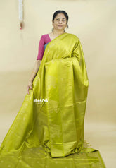 Sap Green - Sri valli pure satin silk with vairaoosi full weaving and elephant border